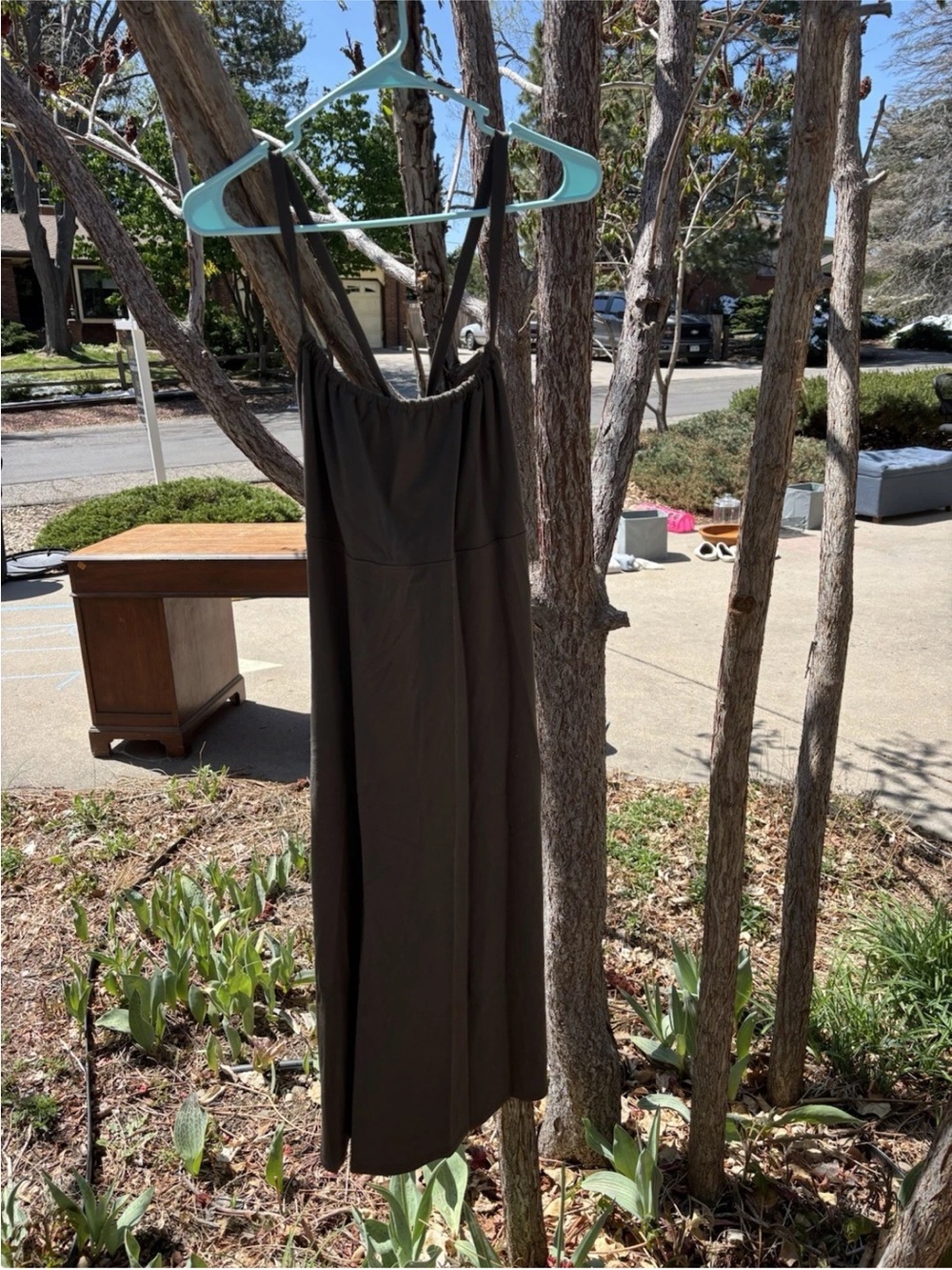 The North Face Olive Midi Slip Dress with Thin Straps